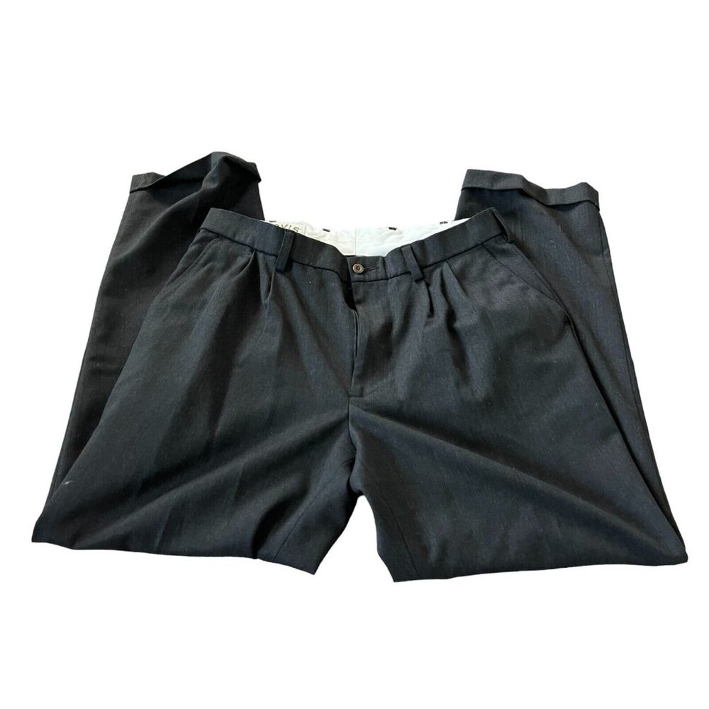 Orvis Mens Trouser Ankle Pants‎ Black Size 36 Pleated Rolled Hem Tapered Leg